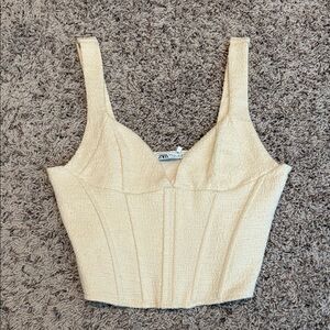 Zara Beige Textured Crop Top